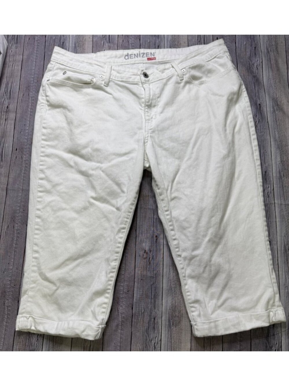 Denizen From Levis Womens White Denim Modern Crop Pants Size 18